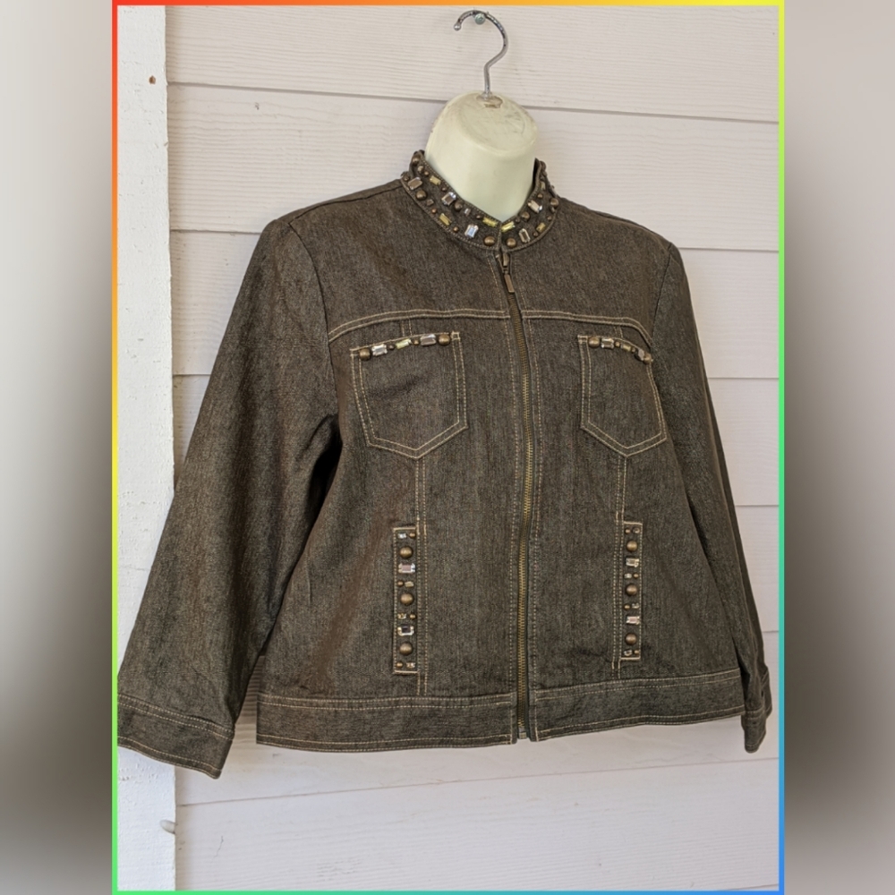 RUBY RD. PETITE, GREEN METALLIC JEAN JACKET